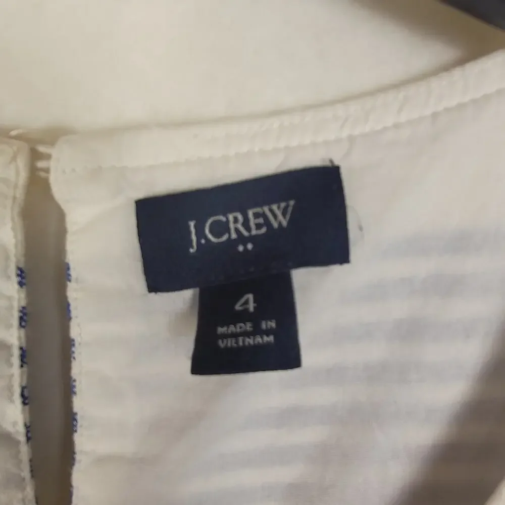 J.Crew linen blue striped ruffled sleeve babydoll dress SZ 4 resort coastal boho